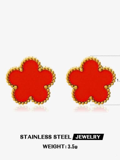 Red earrings Stainless steel Enamel Dainty Flower  Earring and Necklace Set
