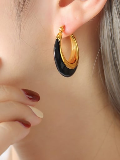 F786 Black Earrings Titanium Steel Enamel Geometric Trend Hoop Earring