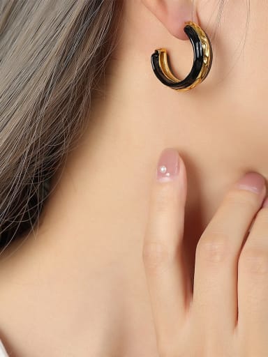 F126 Black Glazed Earrings Titanium Steel Enamel Geometric Trend Hoop Earring