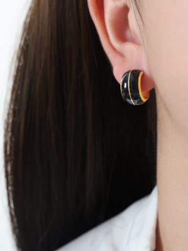 F916 Weight Black Glazed Gold Earrings Titanium Steel Enamel Geometric Vintage Stud Earring