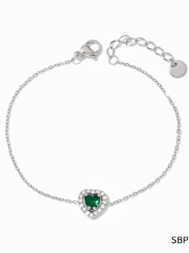 SBP146 Steel Bracelet Green Stainless steel Glass Stone Heart Minimalist Link Bracelet