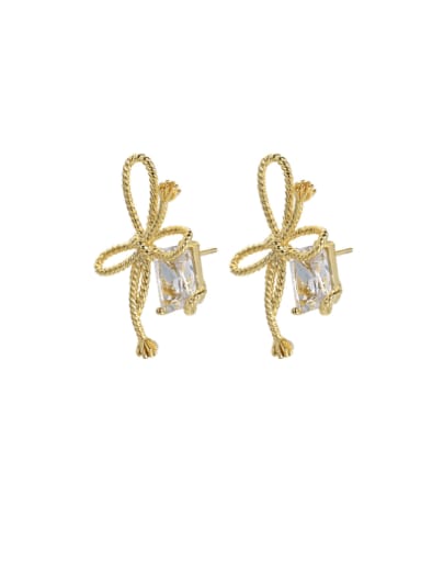 Brass Cubic Zirconia Bowknot Vintage Drop Earring