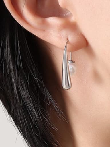 F094 Steel Earrings Titanium Steel Imitation Pearl Geometric Minimalist Hook Earring
