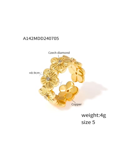 A142 Gold Ring No. 5 Brass Flower Trend Band Ring