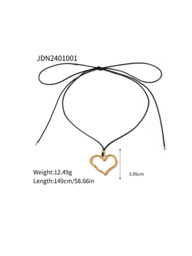 Titanium Steel Heart Minimalist Wax rope pleated lines Necklace
