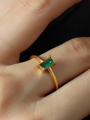 A424 Green Zircon Gold Ring Titanium Steel Glass Stone Geometric Minimalist Band Ring