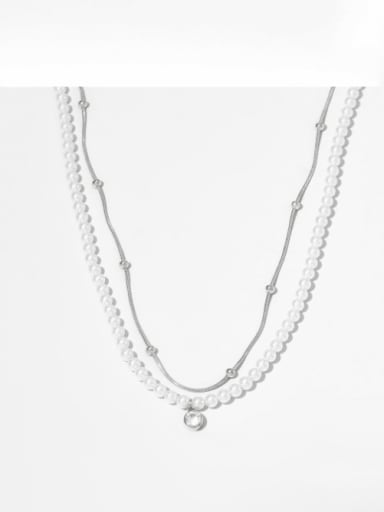 Stainless steel Imitation Pearl Minimalist  Double Layer Bracelet and Necklace Set