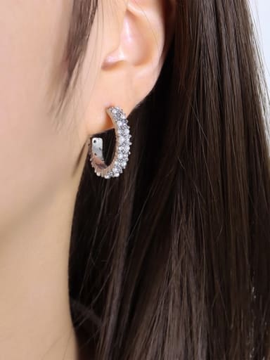 F804 Steel Color Earrings Titanium Steel Imitation Pearl Geometric Trend Hoop Earring