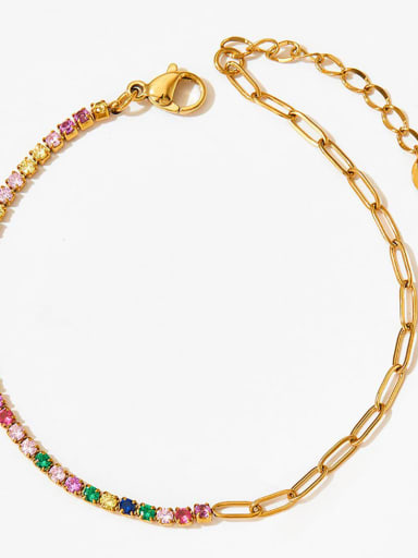 Colored Diamond Gold Foot Chain A410 Geometric Dainty Stainless steel Cubic Zirconia Anklet