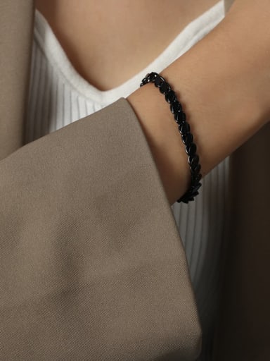 E489 Black Bracelet 15 +5cm Trend Geometric Titanium Steel Bracelet and Necklace Set