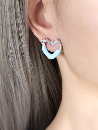 F844 Blue Drop Oil Steel Earrings Titanium Steel Enamel Heart Trend Stud Earring