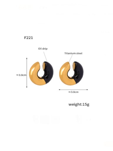 F221 black glazed gold ear clip Titanium Steel Enamel Geometric Hip Hop Clip Earring