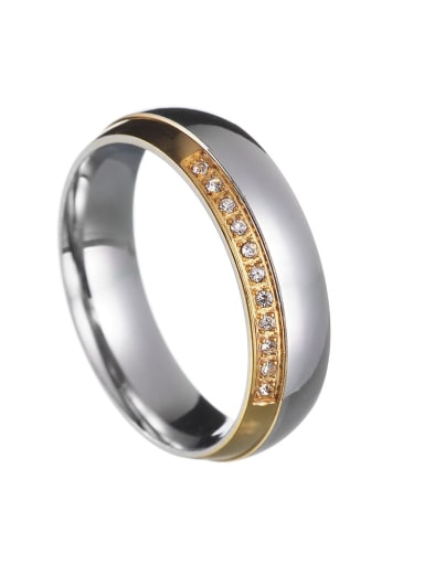 Two tone +diamond inlay Titanium Steel Rhinestone Geometric Minimalist Band Ring