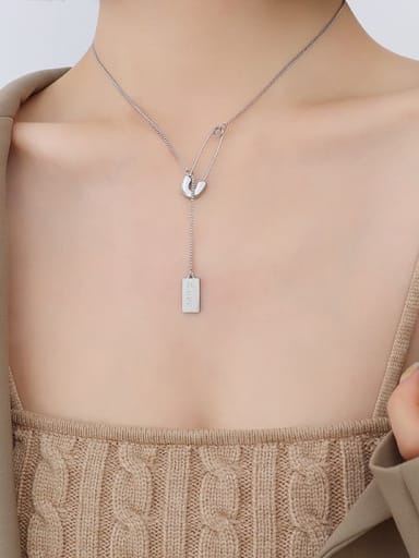 (steel color) Titanium Steel Geometric Minimalist Lariat Necklace