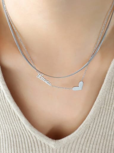 P786 steel double-layer necklace Titanium Steel Heart Minimalist Multi Strand Necklace