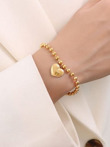 E015 gold peach heart bracelet 17+ 5cm Titanium Steel Bead Heart Minimalist Beaded Bracelet