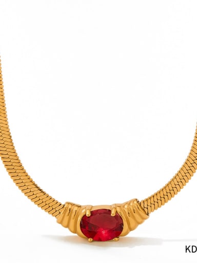 KDD127 Golden Red Stainless steel Cubic Zirconia Geometric Trend Link Necklace