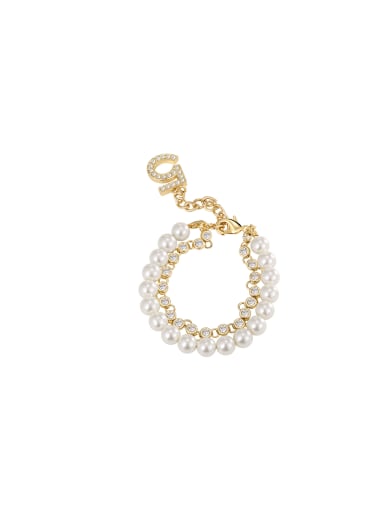 Brass Imitation Pearl Number Dainty Strand Bracelet