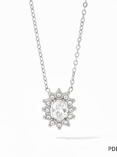 PDD394 steel color Stainless steel Cubic Zirconia Flower Dainty Necklace