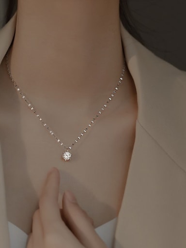 Single Diamond Necklace Gold Titanium Steel Cubic Zirconia Heart Dainty Necklace
