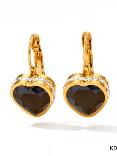 KDE964 Gold Black Stainless steel Cubic Zirconia Heart Dainty Stud Earring