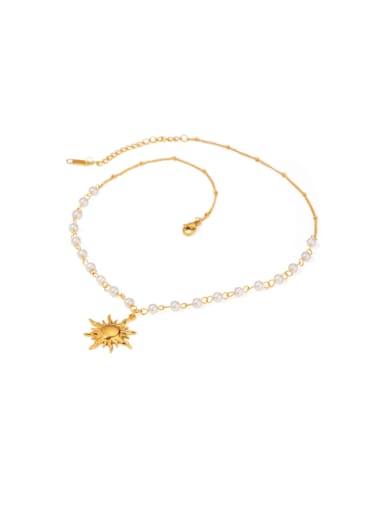 Stainless steel Imitation Pearl Sun  Flower Minimalist Necklace