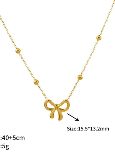 XL279 Ball Bow Necklace Gold Titanium Steel Minimalist Bowknot  Bracelet and Necklace Set