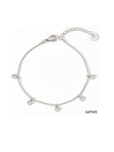 SAP949 Platinum +white Stainless steel Rhinestone Geometric Minimalist Link Bracelet