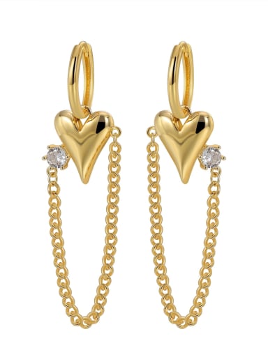 Brass Heart Tassel Minimalist Huggie Earring