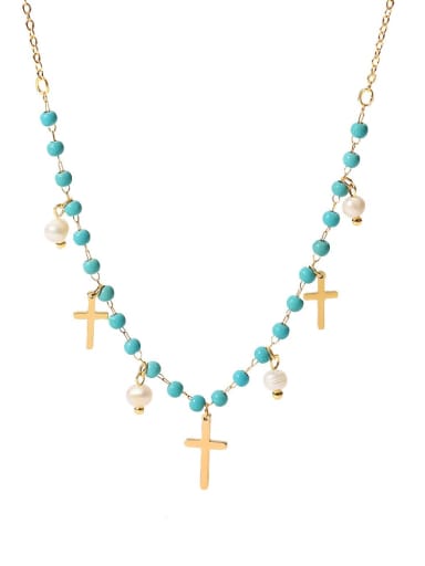 Stainless steel Freshwater Pearl Cross Vintage Necklace