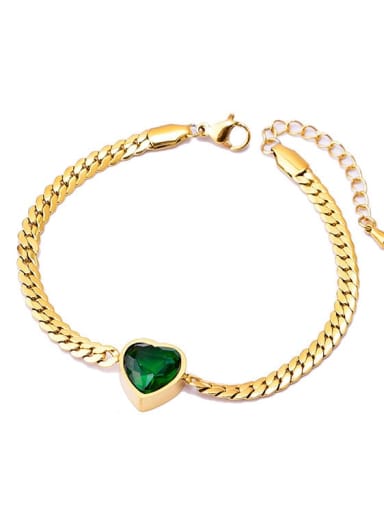 SL087 Love Green Diamond Bracelet Gold Titanium Steel Cubic Zirconia Heart Hip Hop Necklace