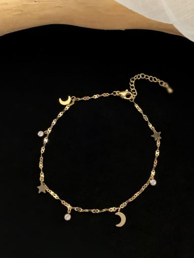 SL165  Bracelet Gold (Length 16 +5) Titanium Steel Minimalist  Moon  Star  Anklet
