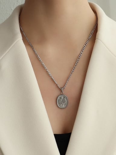 Titanium 316L Stainless Steel  Flower Vintage Geometric Pendnat Necklace with e-coated waterproof