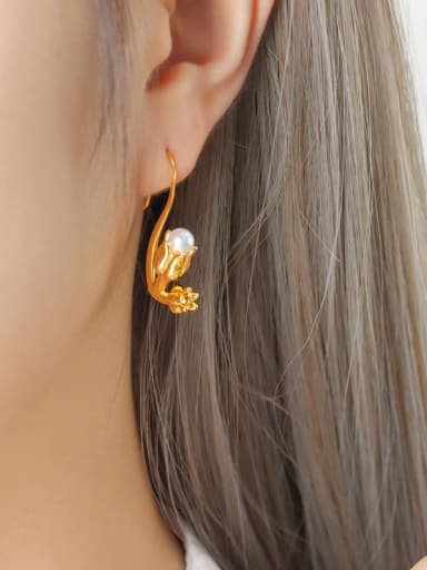 F785 Gold Earrings Brass Imitation Pearl Geometric Trend Stud Earring
