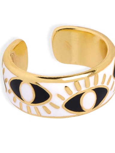 A730 Gold White Glazed Ring Brass Enamel Cubic Zirconia Geometric Trend Band Ring