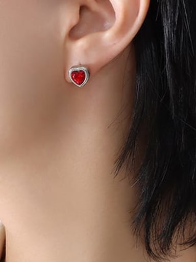 F073 red zircon Steel Earrings Titanium Steel Glass Stone Vintage Heart Earring and Necklace Set