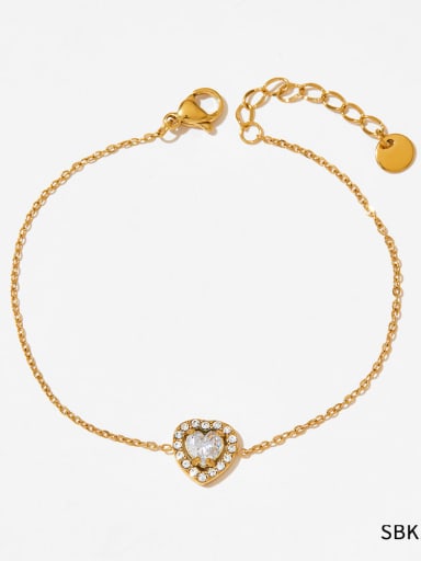 SBK145 Gold Bracelet with White Stainless steel Glass Stone Heart Minimalist Link Bracelet