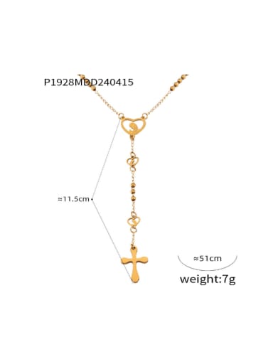 P1928 Golden Necklace Titanium Steel Cross Tassel Trend Tassel Necklace