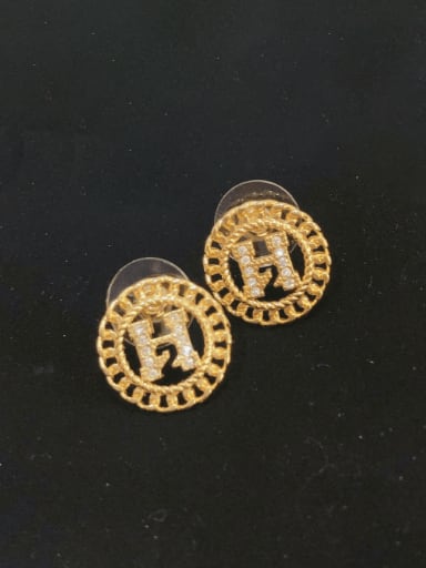 Brass Cubic Zirconia Letter Vintage Stud Earring