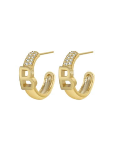 H00662 gold Alloy Cubic Zirconia Geometric Minimalist Stud Earring