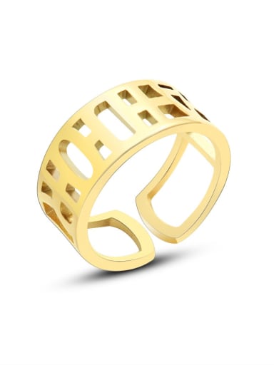 A269 gold ring Titanium Steel Geometric Minimalist HollowLetter Band Ring