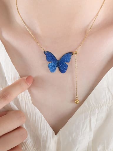 P1540 Gold Necklace 45 +5cm Titanium Steel  Resin Butterfly  Earring and Necklace Set