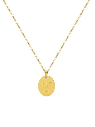 Gold necklace 40+5cm Titanium 316L Stainless Steel Geometric Minimalist Human Face Pendant Necklace with e-coated waterproof