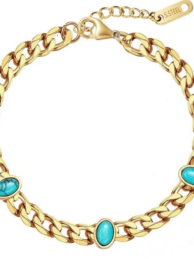 Titanium Steel Turquoise Tassel Trend Link Bracelet