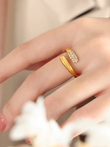 A002 Gold White Water Diamond Ring Titanium Steel Cubic Zirconia Geometric Trend Band Ring