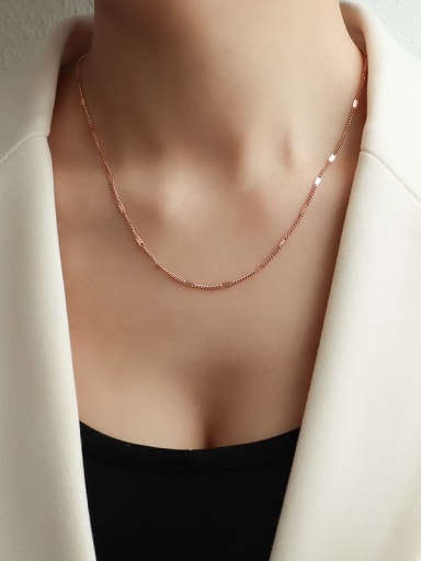 Short rose gold Titanium 316L Stainless Steel Tassel Minimalist Lariat Necklace with e-coated waterproof