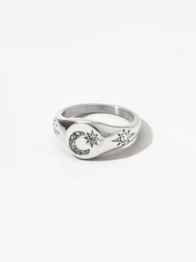 Star Moon Diamond Silver PBJ309 Stainless steel Geometric Vintage Band Ring