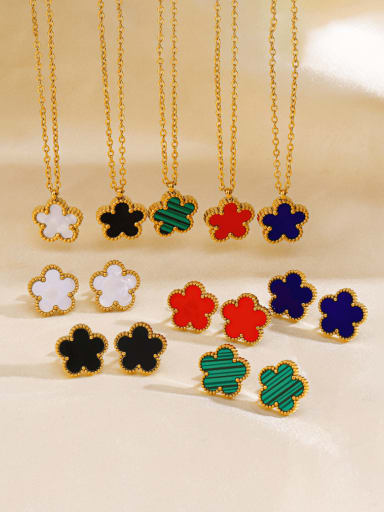 Stainless steel Enamel Dainty Flower  Earring and Necklace Set
