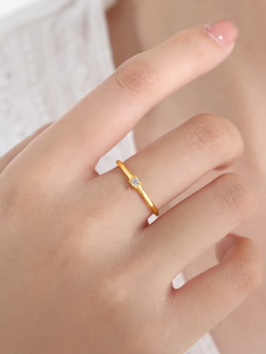 A521 White Zircon Gold Ring Titanium Steel Cubic Zirconia Geometric Minimalist Band Ring