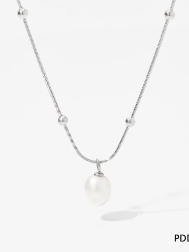 PDD707 steel color Stainless steel Freshwater Pearl Water Drop Dainty Link Necklace